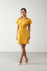 Yellow Cinched With Belt Dress
