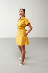 Yellow Cinched With Belt Dress