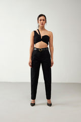 Black Flawess Crop Top Cotton Co-Ord Set