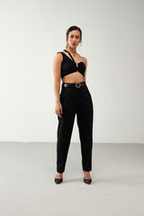 Black Flawess Crop Top Cotton Co-Ord Set