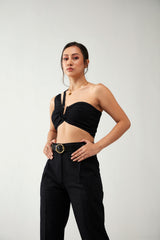 Black Flawess Crop Top Cotton Co-Ord Set