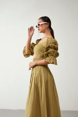 Green Elasticated Pocket style Skirt