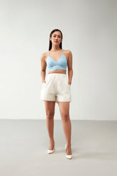 Blue & Off white Short style Cotton Co-Ord Set
