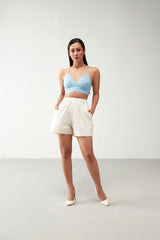 Blue & Off white Short style Cotton Co-Ord Set