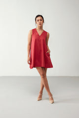 Red Antifit V Neckline Dress