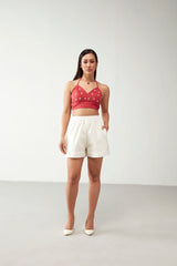 Red Floral Embroidered Cotton Bralette