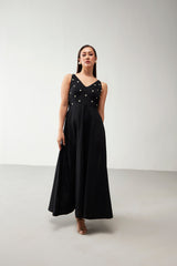 Black Classic Floral Details Dress