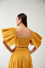 Yellow Daunting Sleeve Cotton Crop Top