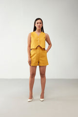 Yellow Pocket style Cotton Shorts