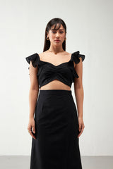 Black Overlap Cotton Skirt