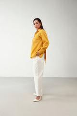 Yellow Collar Style Anti Fit Cotton Shirt
