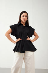 Black Asymmetric Shirt with Belt