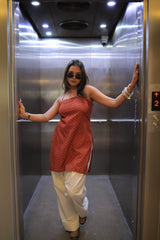 Red Short Kurta And Farsi Set