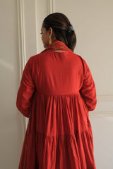 Orange Layered Anarkali Set