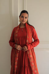 Orange Layered Anarkali Set