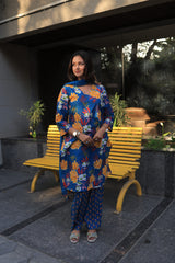 Blue Floral Motifs Kurta Set