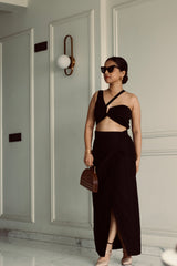 Black Overlap Cotton Skirt