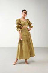 Green Crop Top Cotton Co-Ord Set