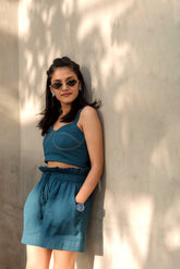 Teal Blue Bustier Cotton Crop Top