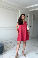 Red Antifit V Neckline Dress