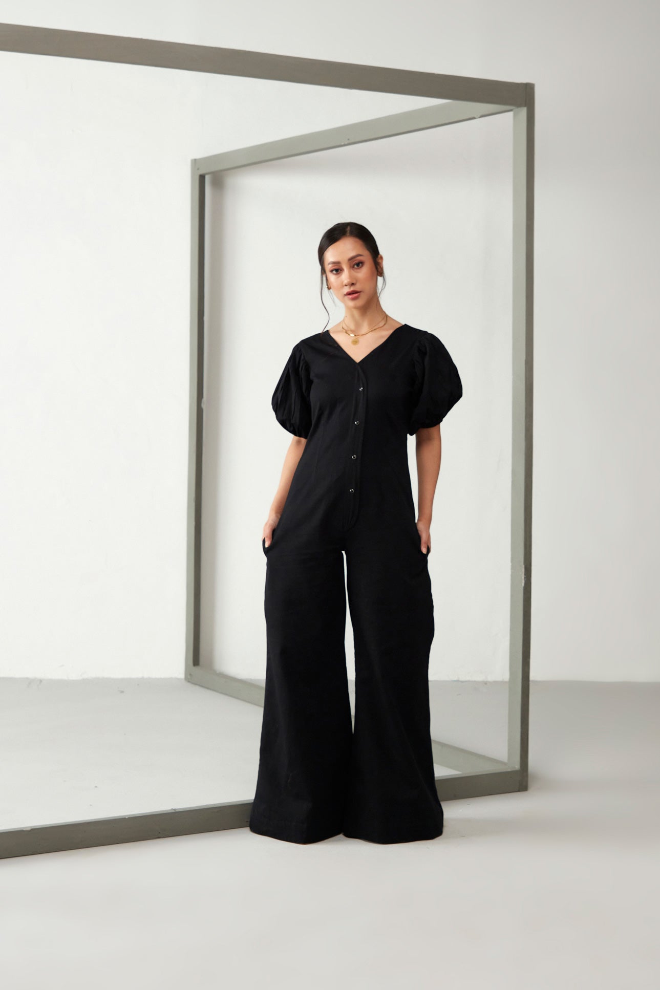 Black Flawless with Puff Sleeve Jumpsuit