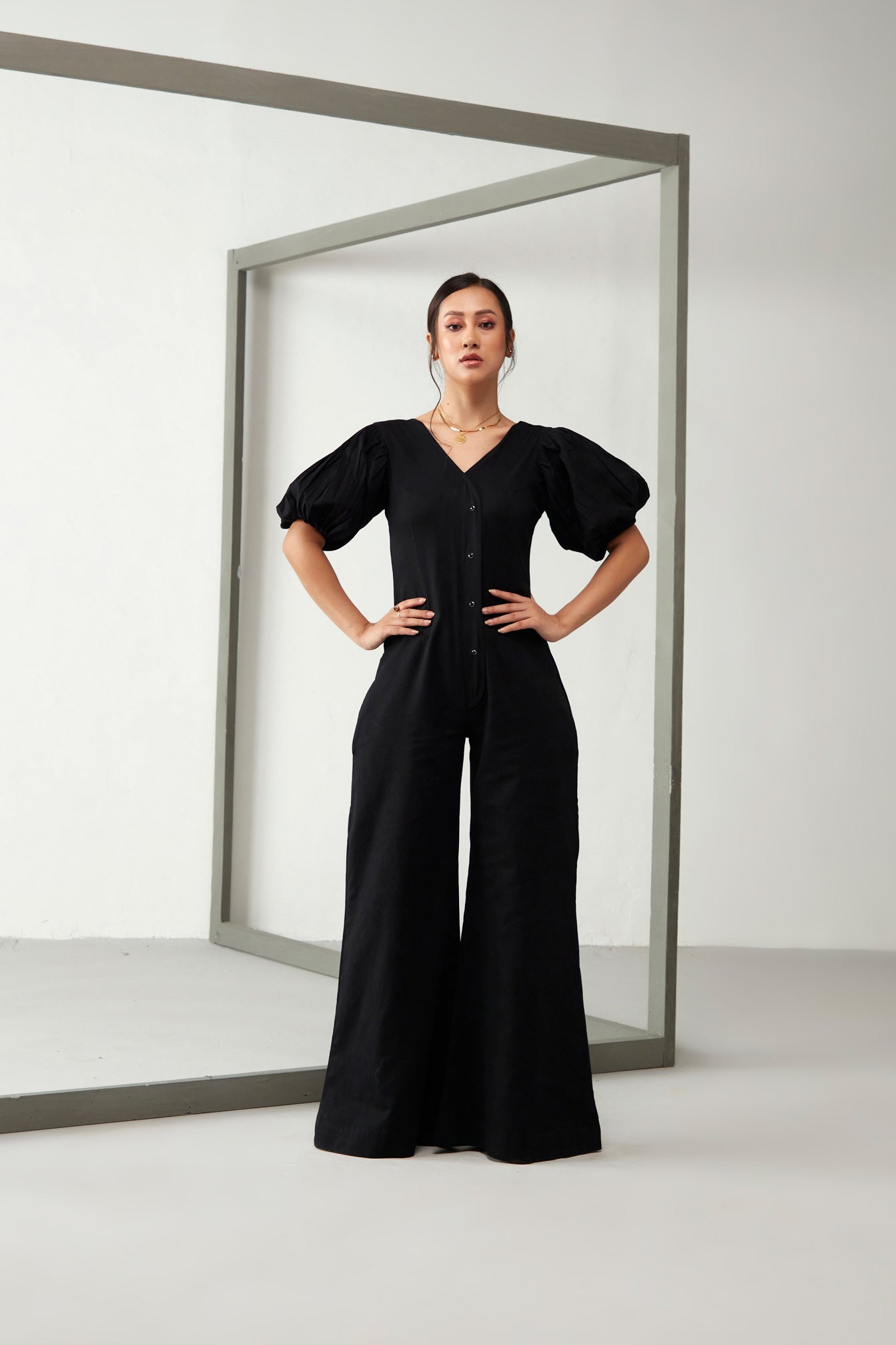 Black Flawless with Puff Sleeve Jumpsuit