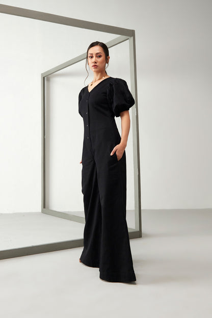 Black Flawless with Puff Sleeve Jumpsuit