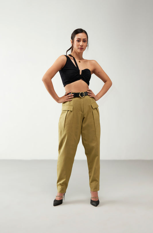 Black & Green Crop Top Cotton Co-Ord Set