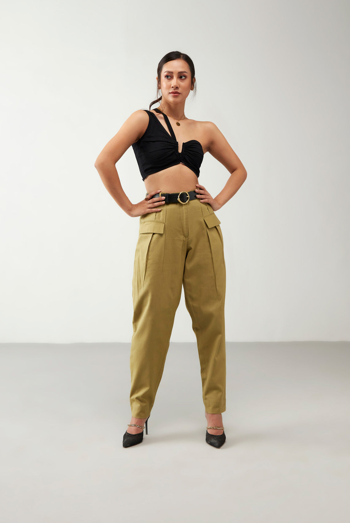 Black & Green Crop Top Cotton Co-Ord Set