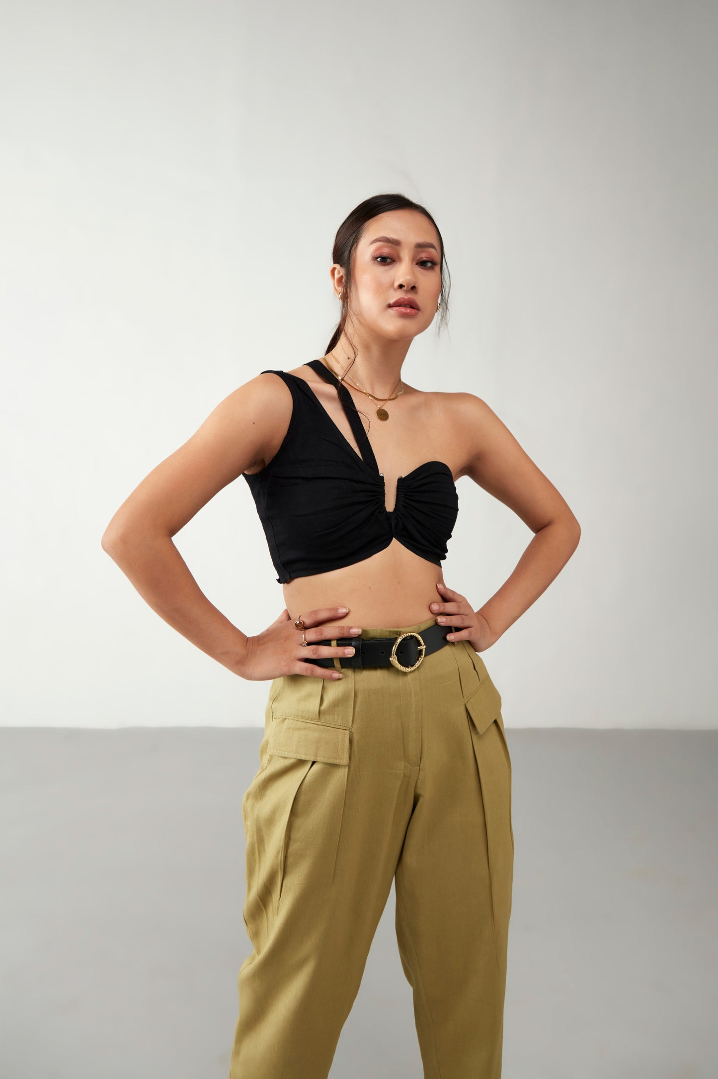 Black One Side Cotton Crop Top