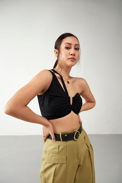 Black One Side Cotton Crop Top