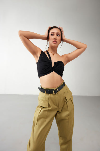 Black One Side Cotton Crop Top