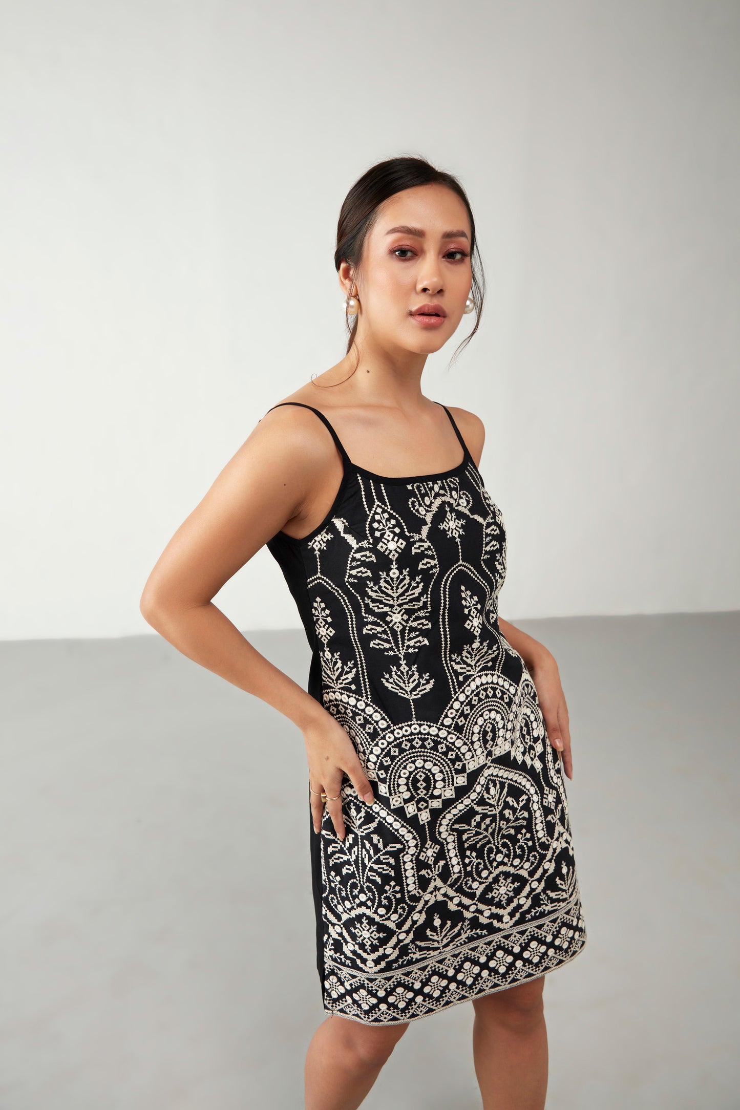 Black Embroidered with Sequin Dress