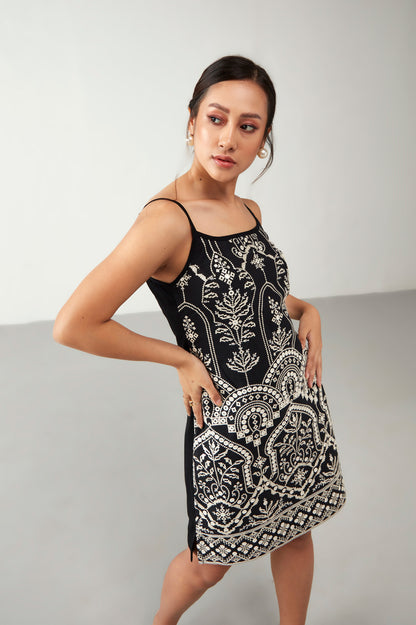 Black Embroidered with Sequin Dress