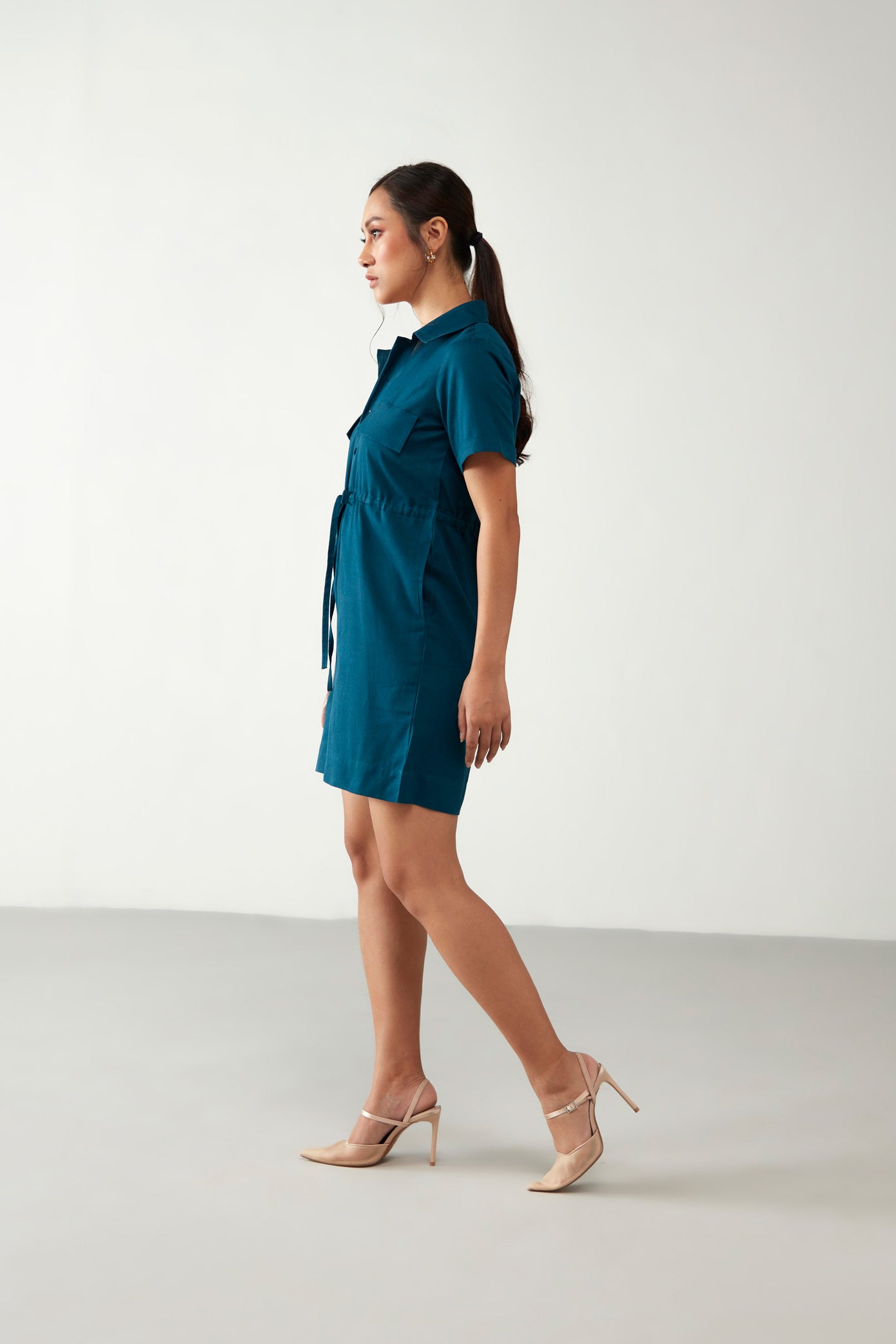 Teal Blue Collar Style Anti Fit Jumpsuit isyachi Teal Blue Collar Style Anti Fit Jumpsuit isyachi