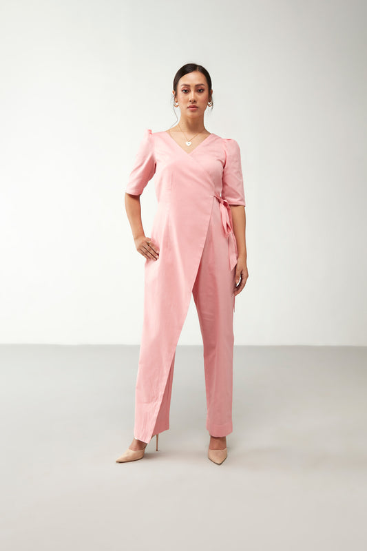 Pink Overlap Style Jumpsuit