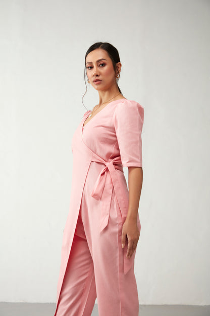 Pink Overlap Style Jumpsuit