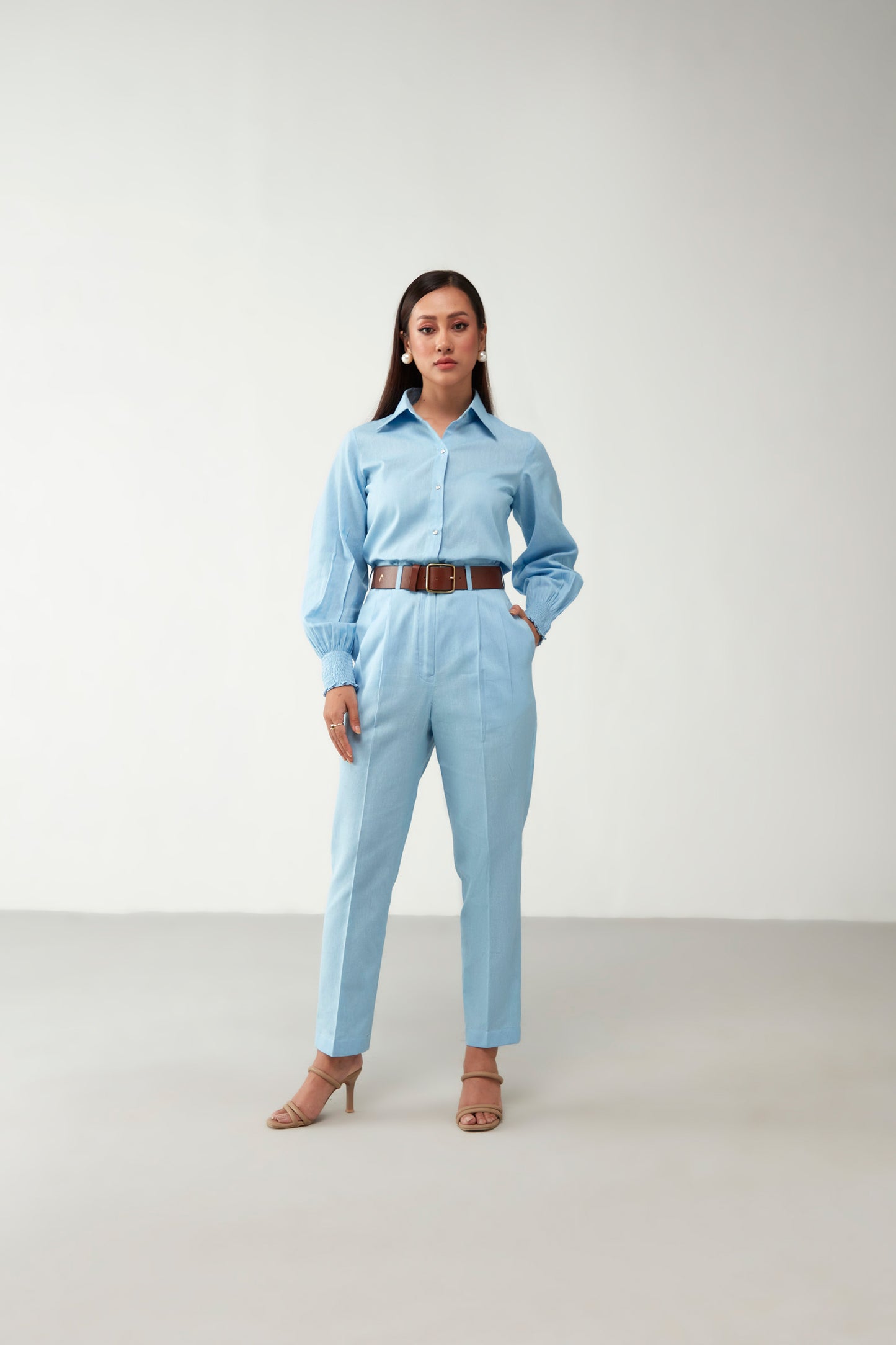 Blue Shirt style Cotton Co-Ord Set