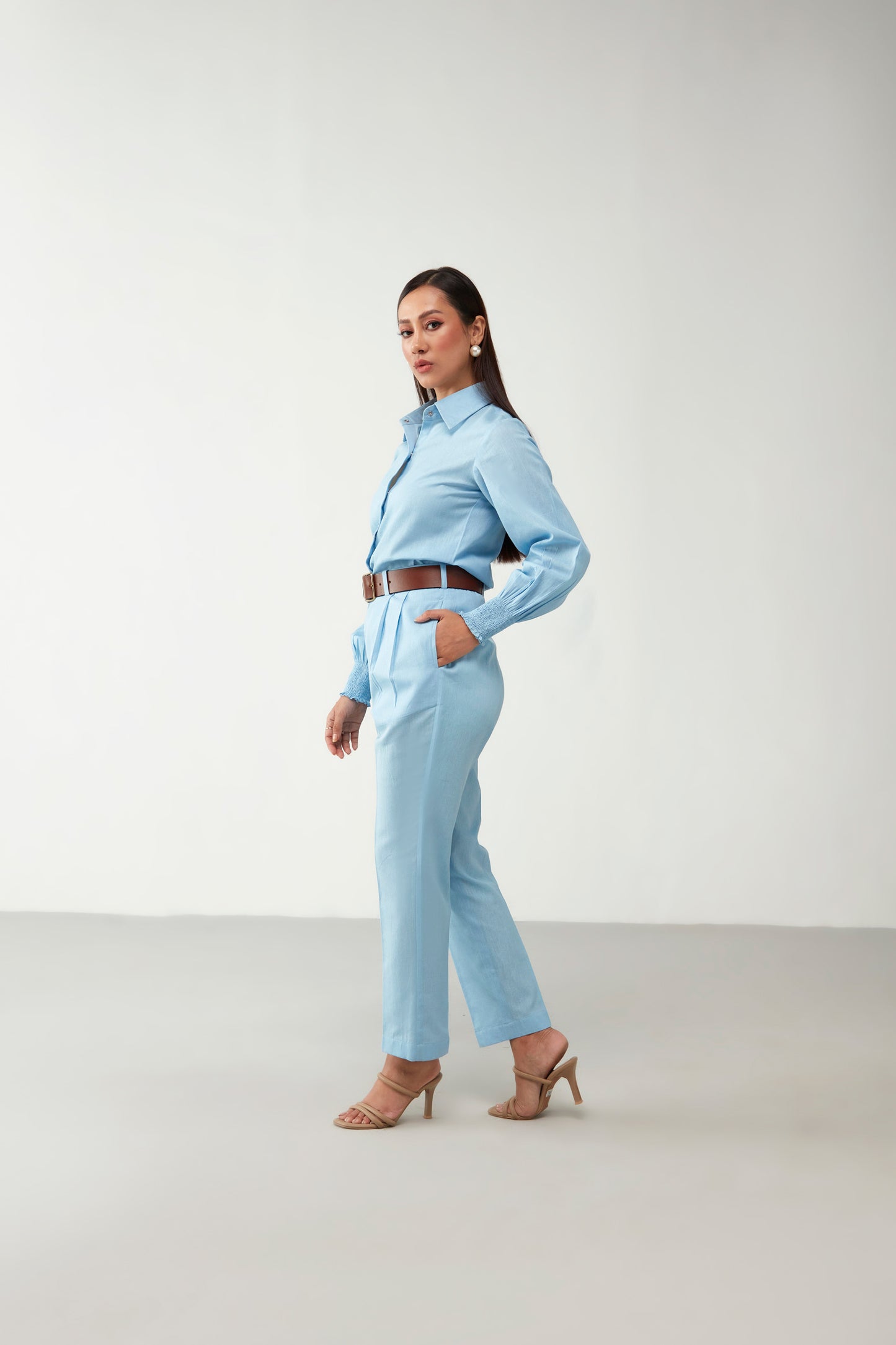 Blue Shirt style Cotton Co-Ord Set