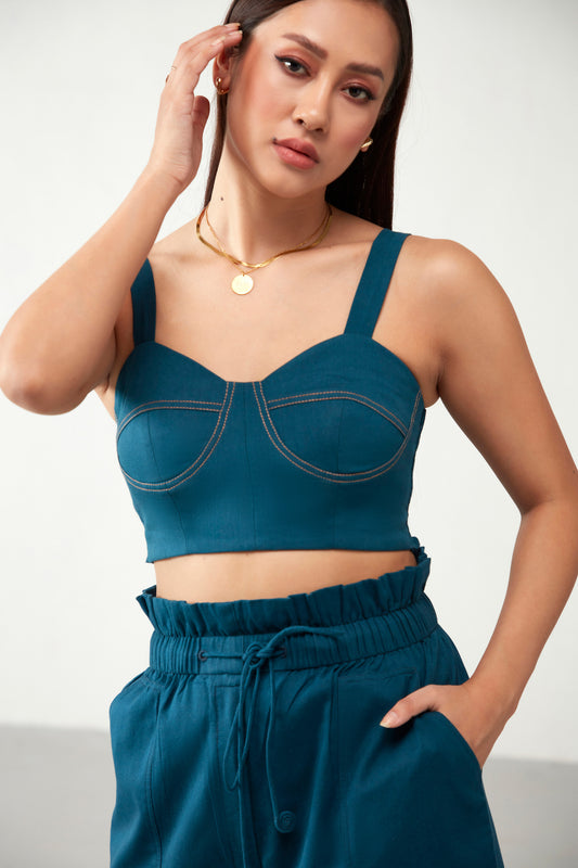 Teal Blue Bustier Cotton Crop Top