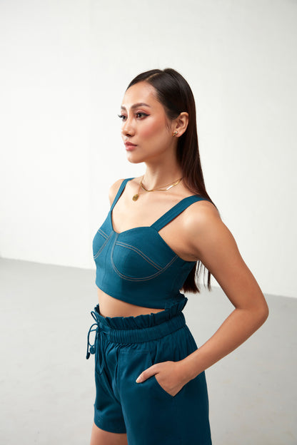 Teal Blue Bustier Cotton Crop Top