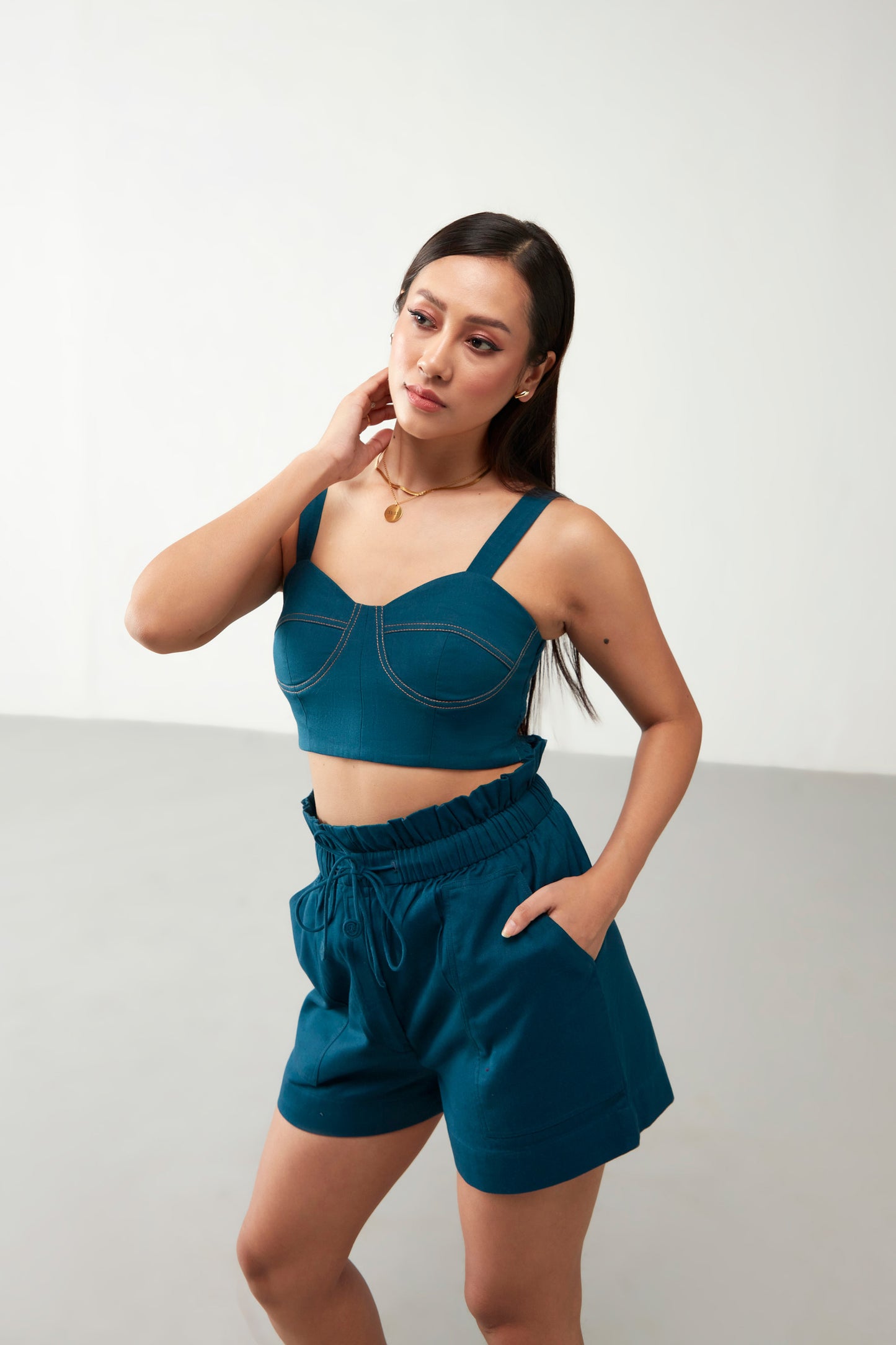 Teal Blue Bustier Cotton Crop Top