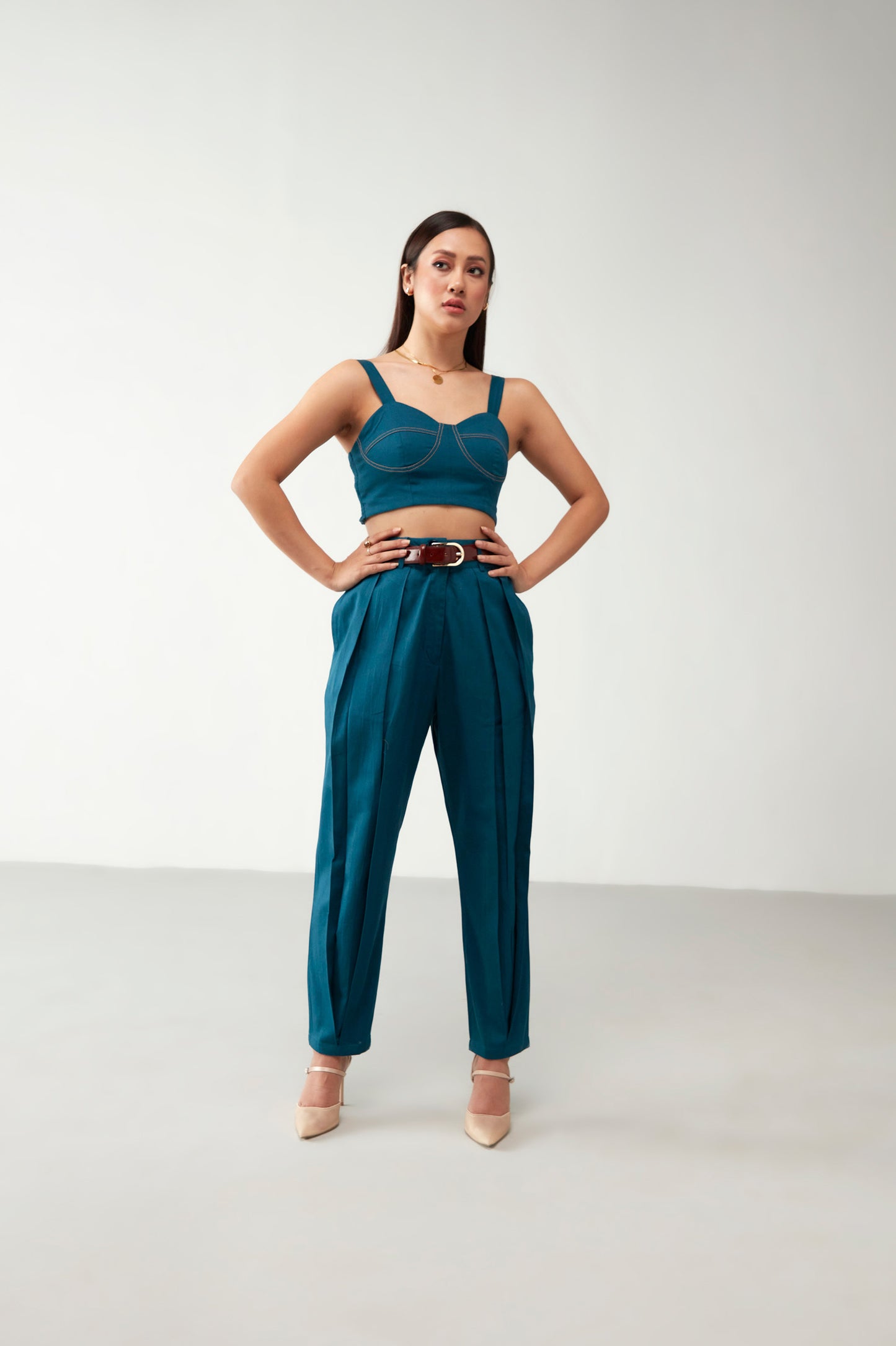 Teal Blue Pleated Trouser