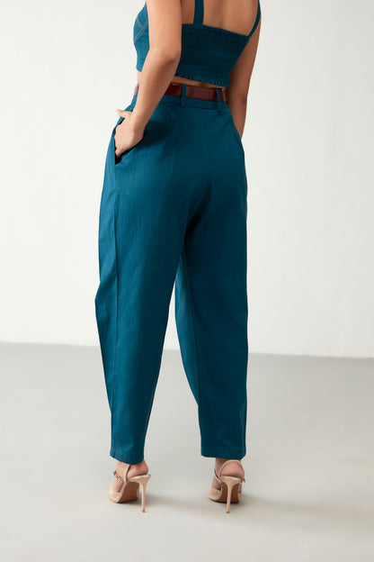 Teal Blue Pleated Trouser