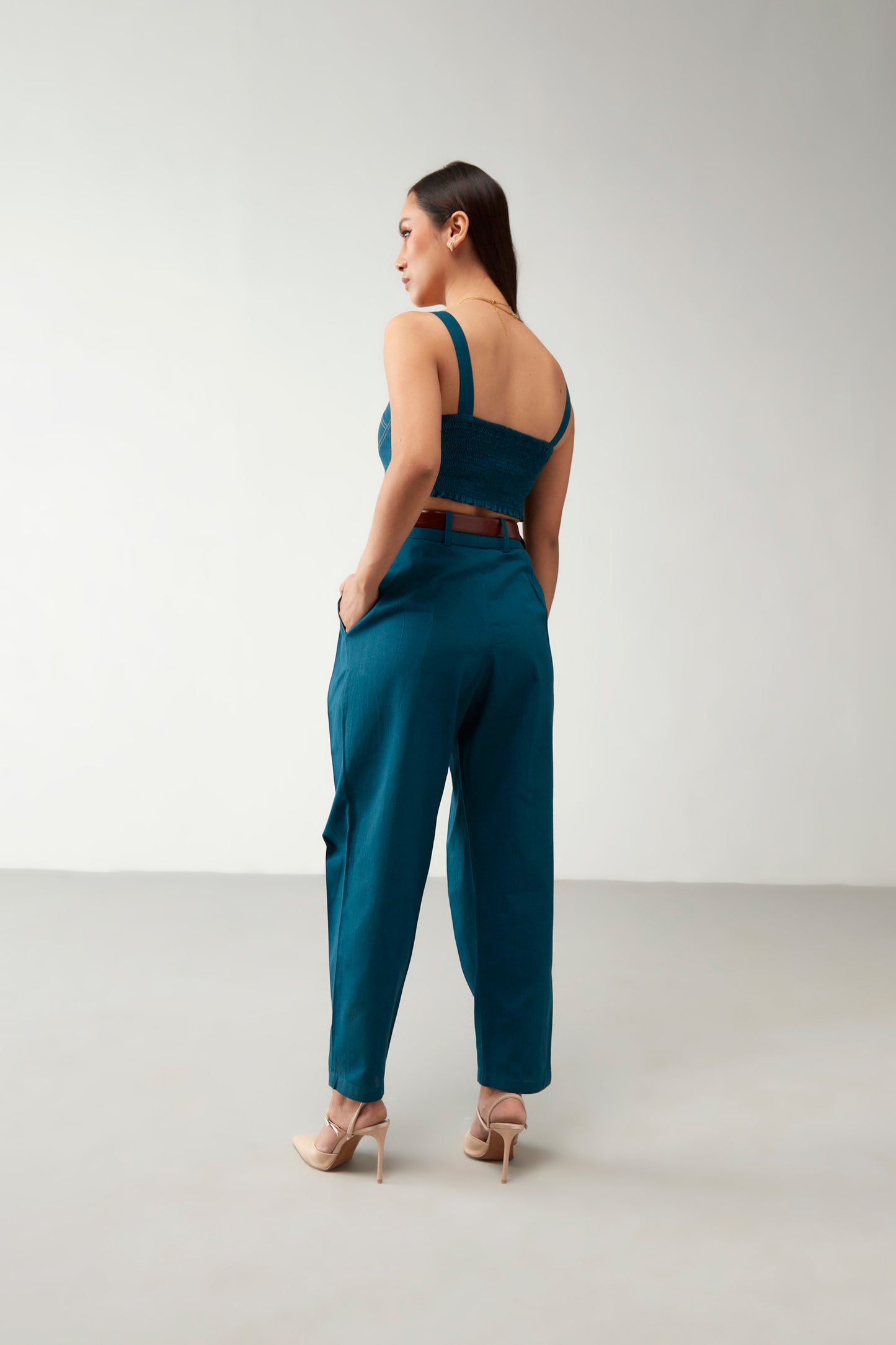 Teal Blue Pleated Trouser