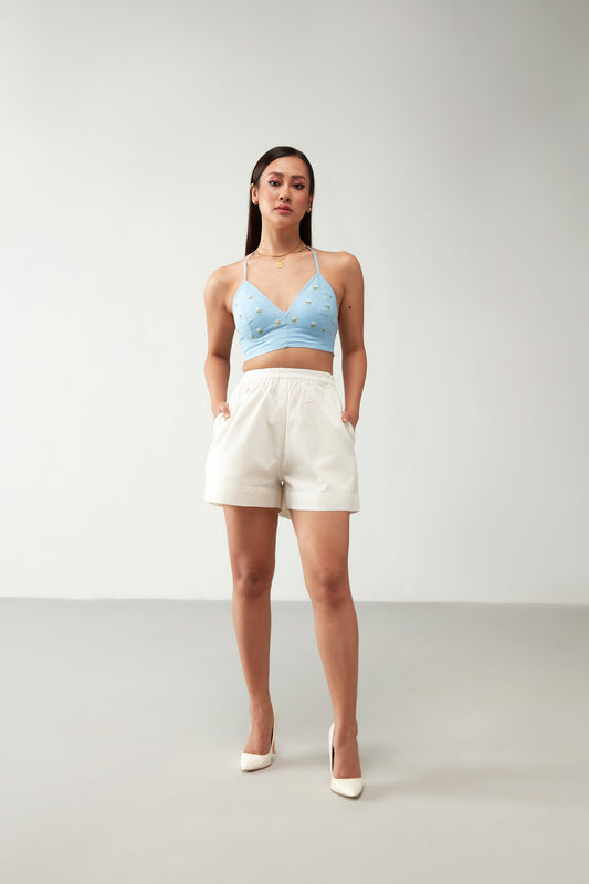 Blue & Off white Short style Cotton Co-Ord Set