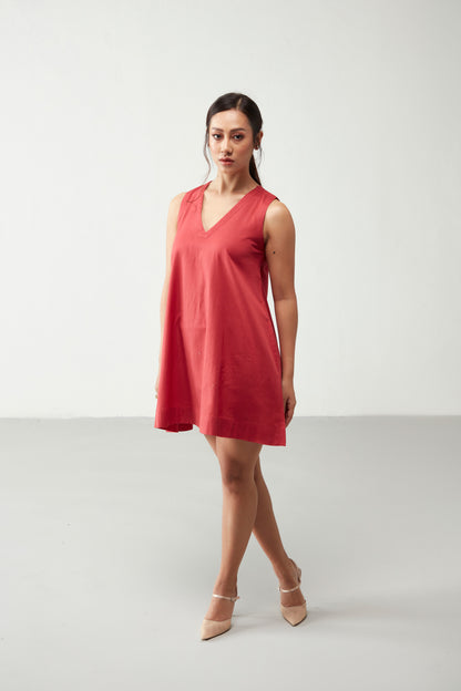 Red Antifit V Neckline Dress