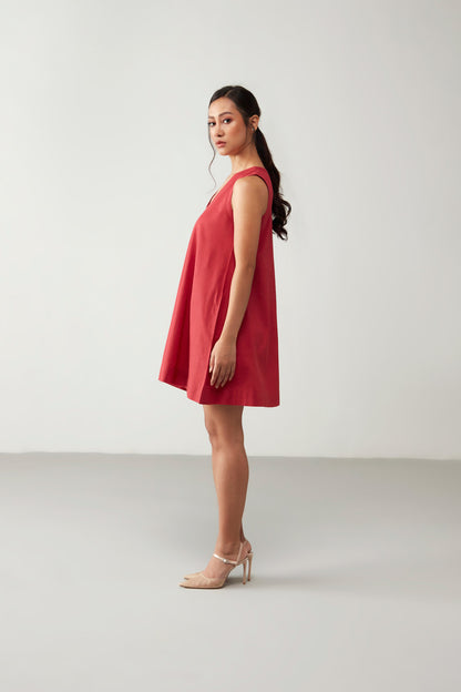 Red Antifit V Neckline Dress