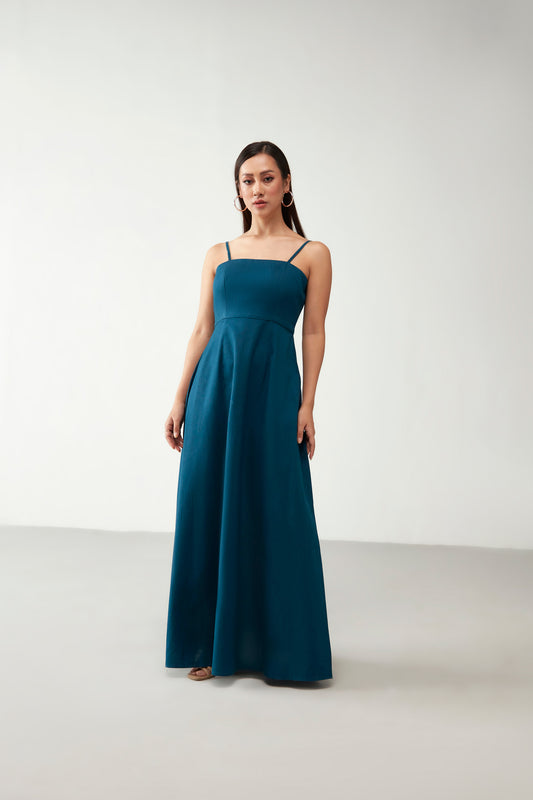 Teal Blue Aline Cotton Dress