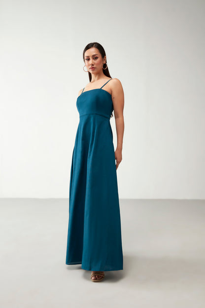 Teal Blue Aline Cotton Dress